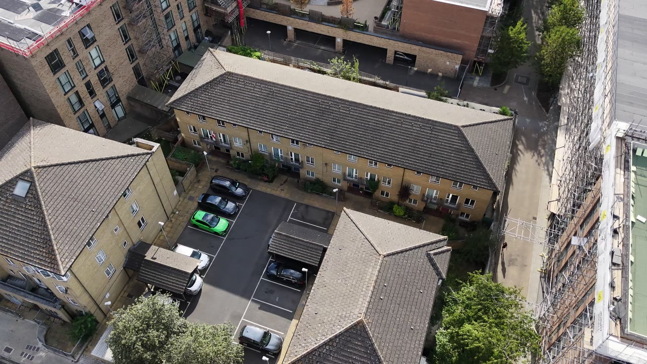 Aerial view of parking near a property